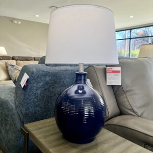 Medallion Admiral Blue Ribbed Ceramic Table Lamp